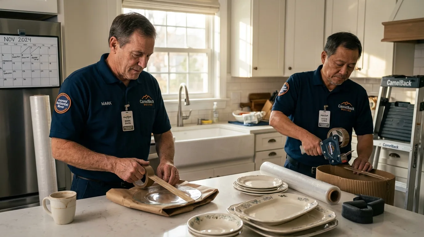Professional crew packing kitchen dishware in Jackson Center, OH